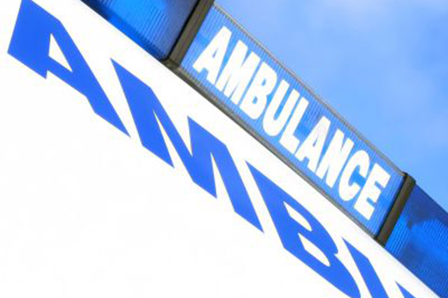 Image of ambulace cropped to show Ambulance sign