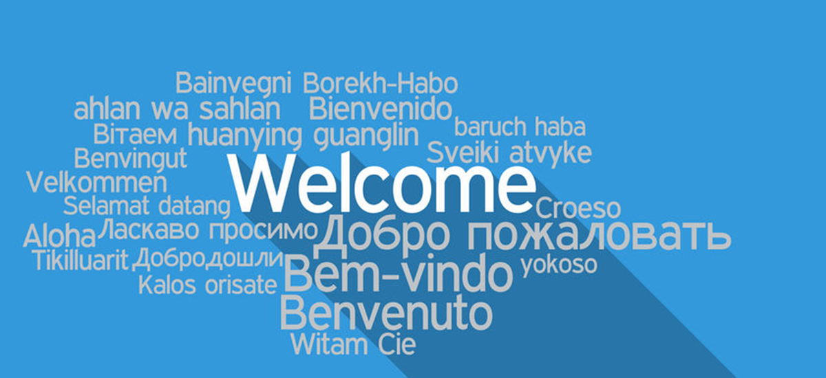 Slide Image. Vector image of  the word welcome reproduced in multiple languages.